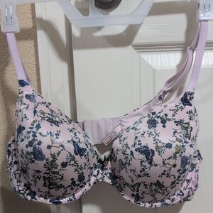 Pink and Blue Floral Underwire Bra with Adjustable Straps